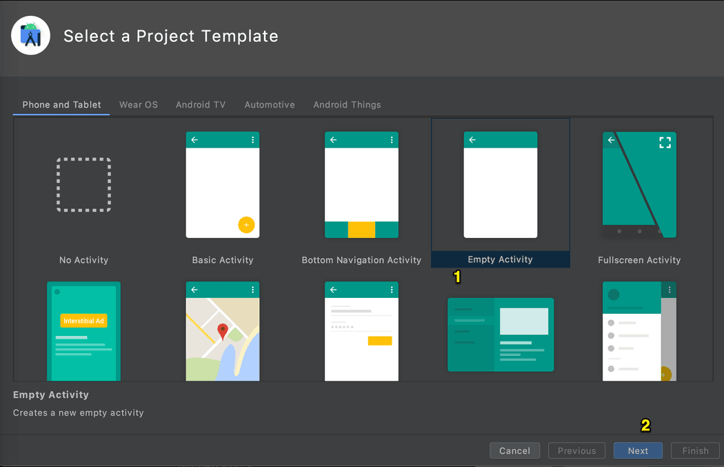 android studio select template android studio select template