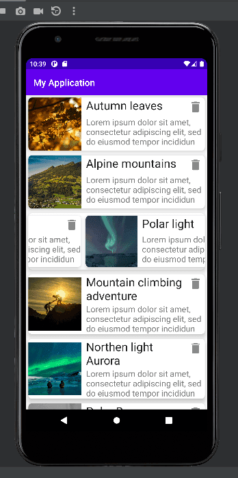 RecyclerView Horizontal example RecyclerView Horizontal example
